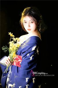 Yukata Xanh Hạc Bay Giá Rẻ Tặng Kèm Thắt Lưng