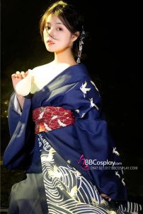 Yukata Xanh Hạc Bay Giá Rẻ Tặng Kèm Thắt Lưng