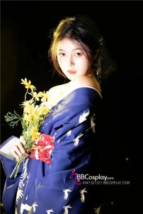 Yukata Xanh Hạc Bay Giá Rẻ Tặng Kèm Thắt Lưng