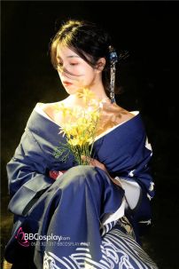 Yukata Xanh Hạc Bay Giá Rẻ Tặng Kèm Thắt Lưng