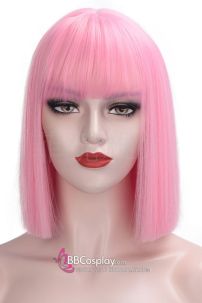 Tóc Giả Hồng Mái Ngang Tóc Ngắn Ngang Vai