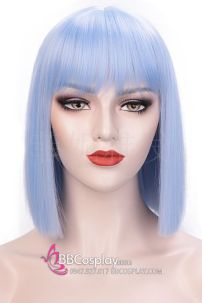 Tóc Giả Xanh Dương Nhạt Mái Ngang Ngắn Ngang Vai