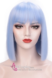 Tóc Giả Xanh Dương Nhạt Mái Ngang Ngắn Ngang Vai