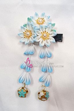 Kanzashi Nhật Bản 3 Hoa Xanh Dương -  Loại 2 Dây Hoa