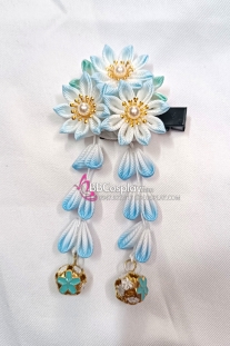 Kanzashi Nhật Bản 3 Hoa Xanh Dương -  Loại 2 Dây Hoa