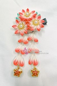 Kanzashi Nhật Bản 3 Hoa Màu Đỏ - Loại 2 Dây Hoa