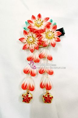 Kanzashi Nhật Bản 3 Hoa Màu Đỏ - Loại 2 Dây Hoa