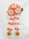 Kanzashi Nhật Bản 3 Hoa Màu Đỏ - Loại 2 Dây Hoa