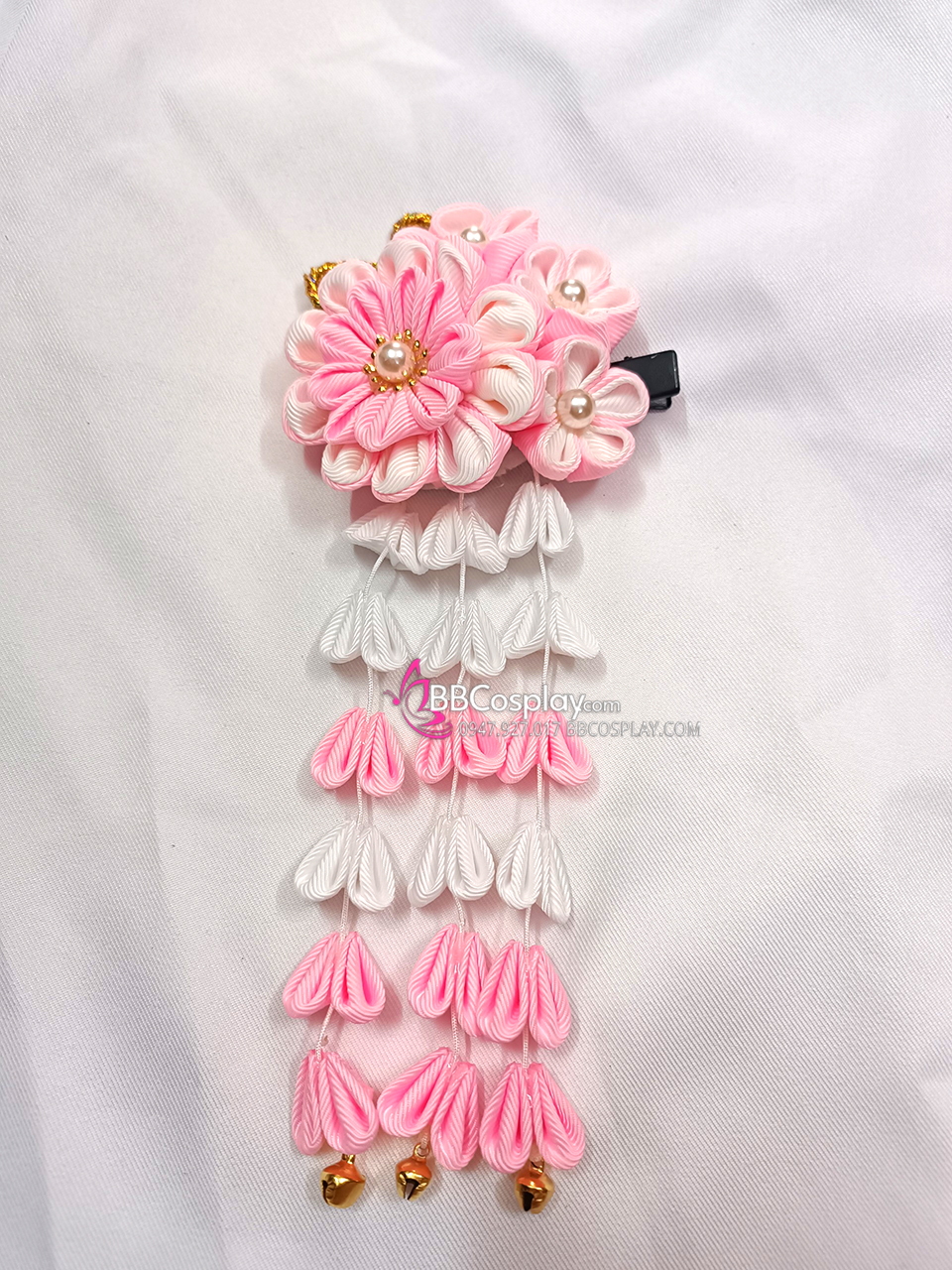 Kanzashi Nhật Bản Màu Hồng Trắng Pastel- Lớn