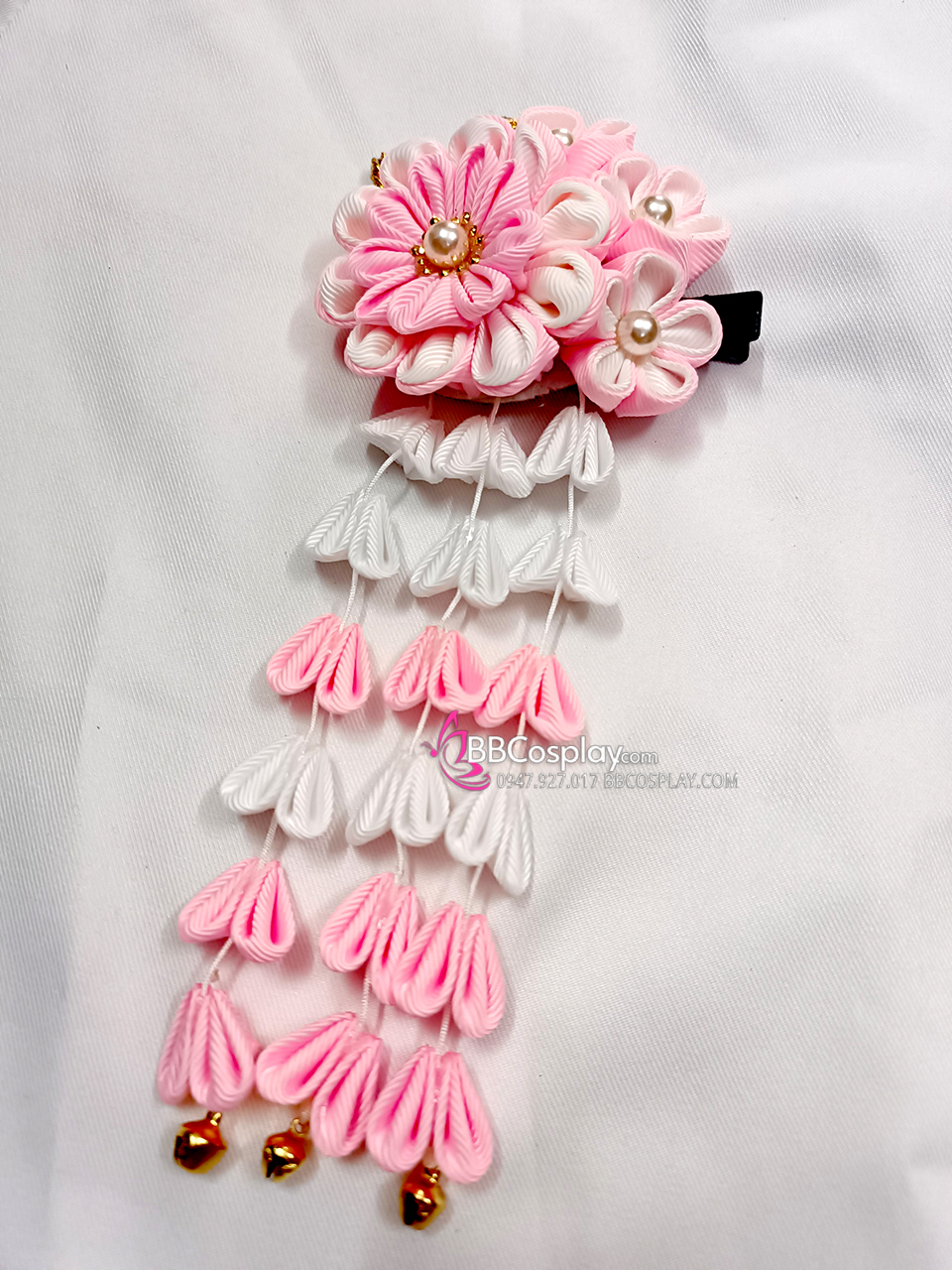 Kanzashi Nhật Bản Màu Hồng Trắng Pastel- Lớn