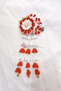 Kanzashi Nhật Bản Đỏ Trắng Cơ Bản - Lớn