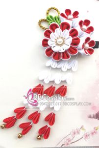 Kanzashi Nhật Bản Đỏ Trắng Cơ Bản - Lớn
