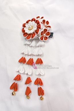 Kanzashi Nhật Bản Đỏ Trắng Cơ Bản - Lớn