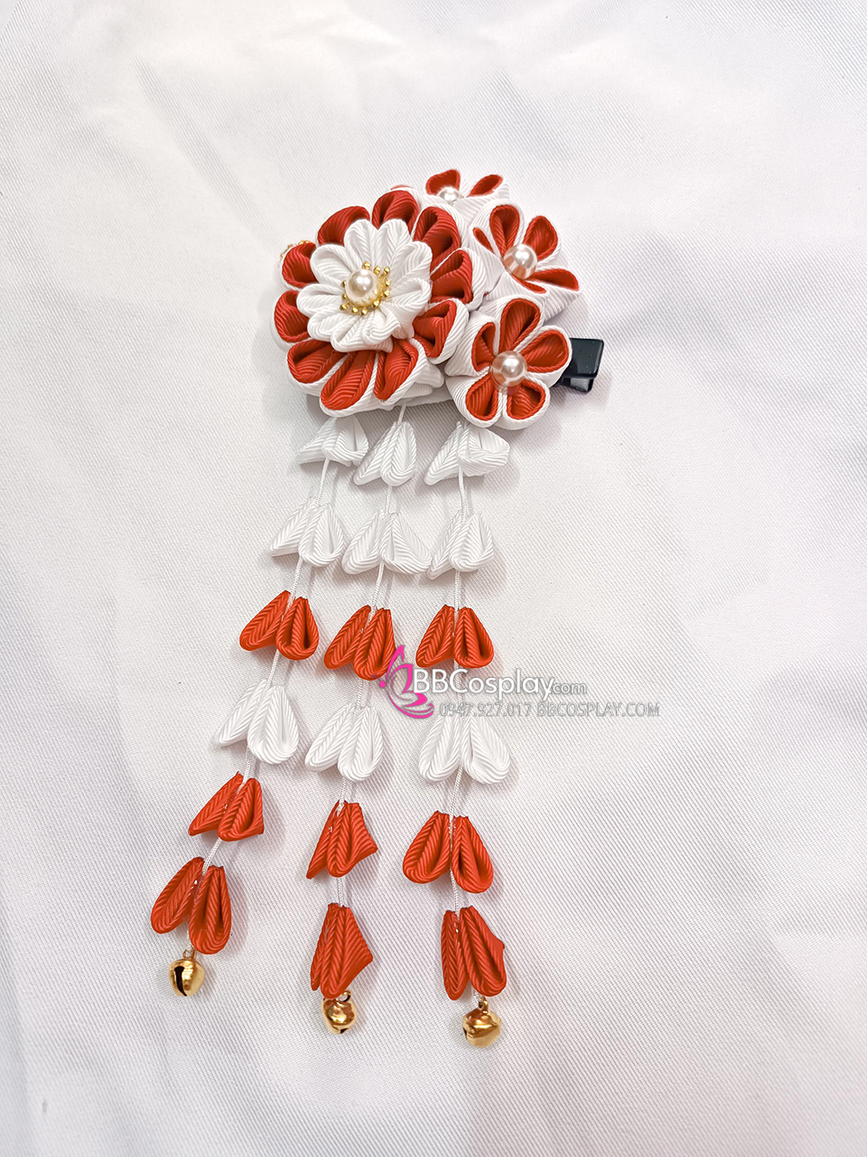 Kanzashi Nhật Bản Đỏ Trắng Cơ Bản - Lớn