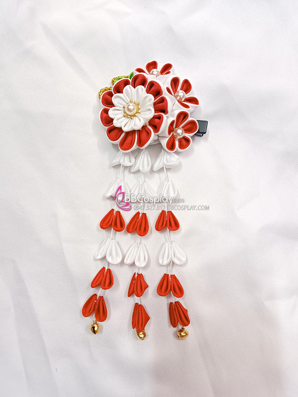 Kanzashi Nhật Bản Đỏ Trắng Cơ Bản - Lớn