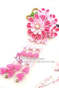Kanzashi Nhật Bản Hồng Đậm- Lớn