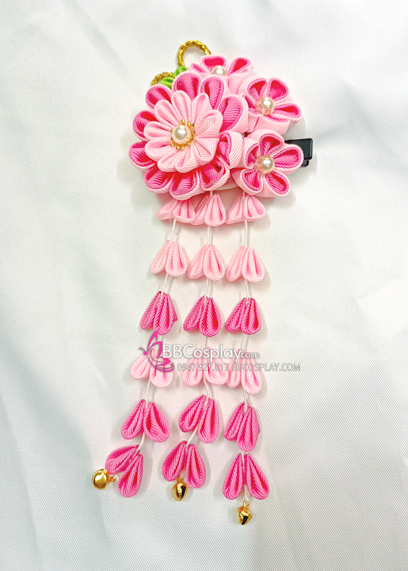 Kanzashi Nhật Bản Hồng Đậm- Lớn