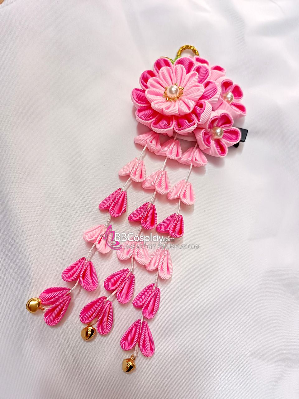 Kanzashi Nhật Bản Hồng Đậm- Lớn