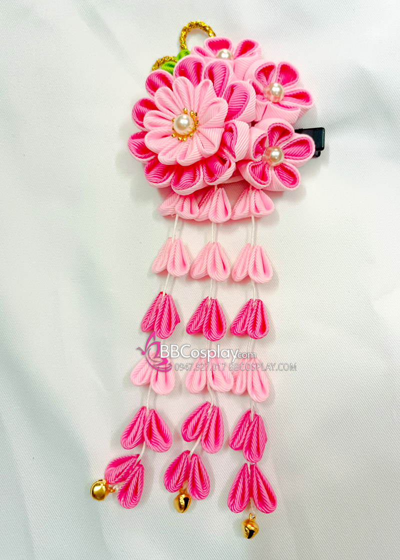 Kanzashi Nhật Bản Hồng Đậm- Lớn