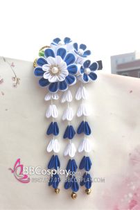 Kanzashi Nhật Bản Xanh Dương Trắng - Lớn