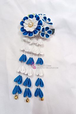 Kanzashi Nhật Bản Xanh Dương Trắng - Lớn