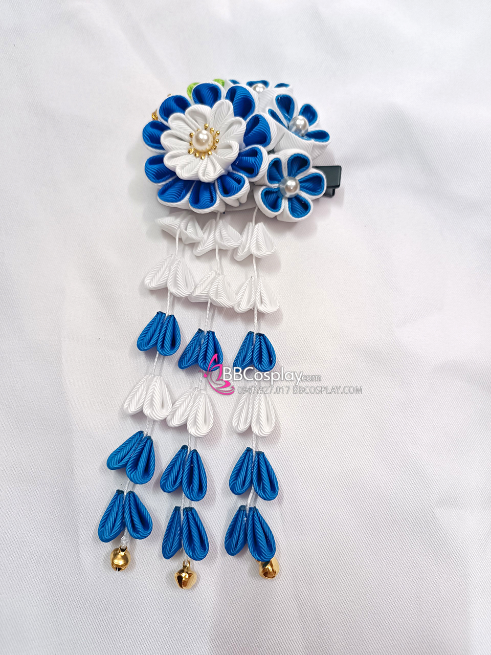 Kanzashi Nhật Bản Xanh Dương Trắng - Lớn