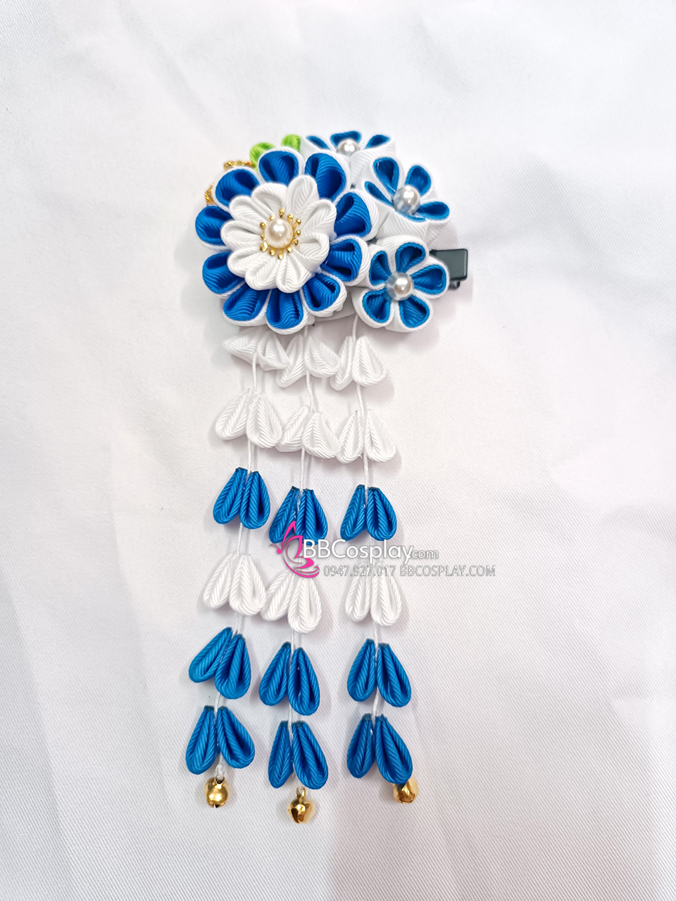 Kanzashi Nhật Bản Xanh Dương Trắng - Lớn