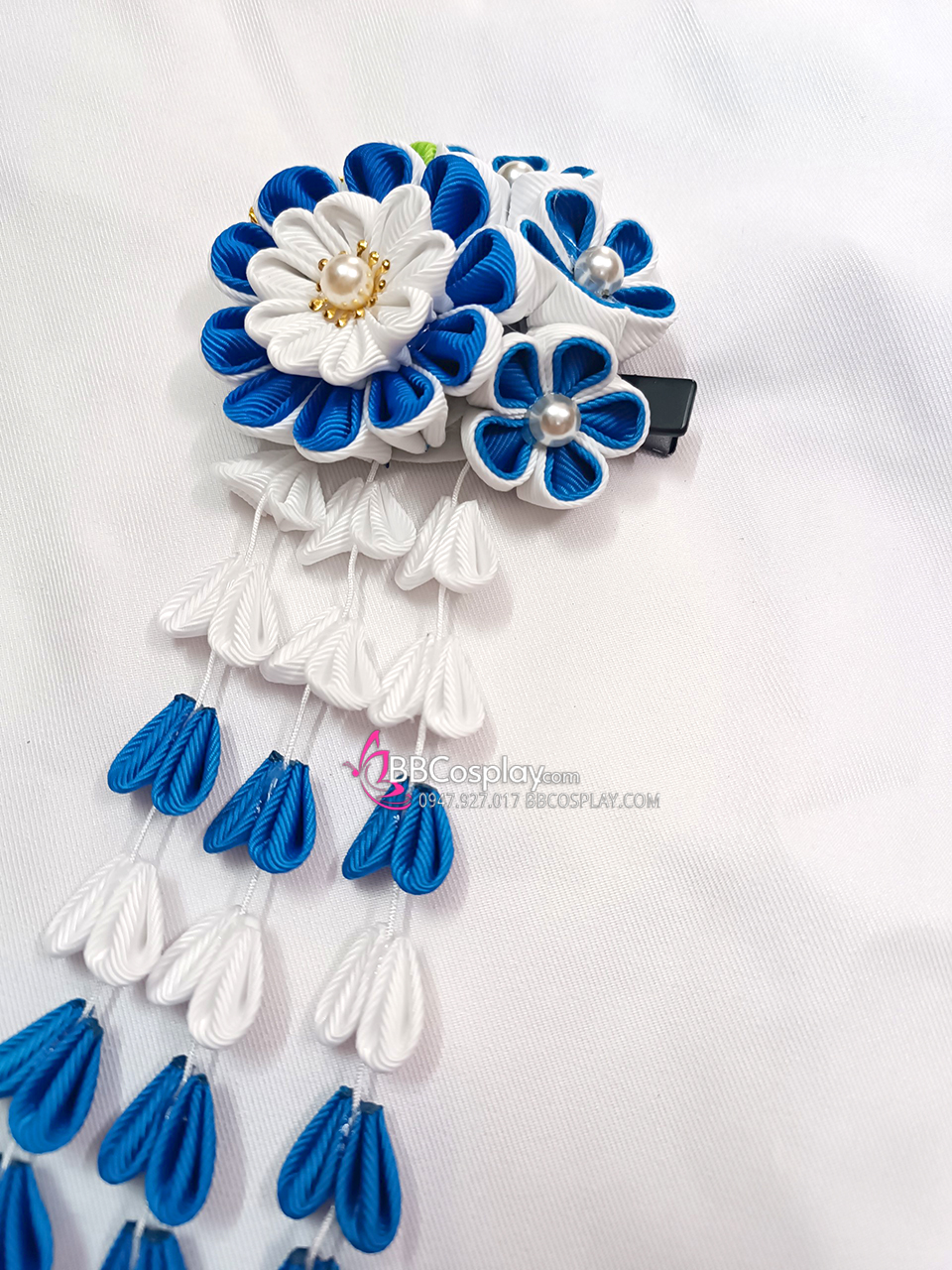 Kanzashi Nhật Bản Xanh Dương Trắng - Lớn