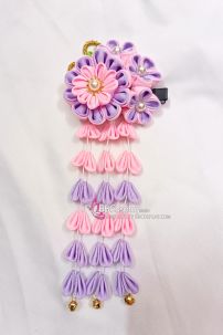 Kanzashi Nhật Bản Tím Hồng Pastel - Lớn