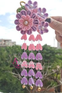 Kanzashi Nhật Bản Tím Hồng Pastel - Lớn