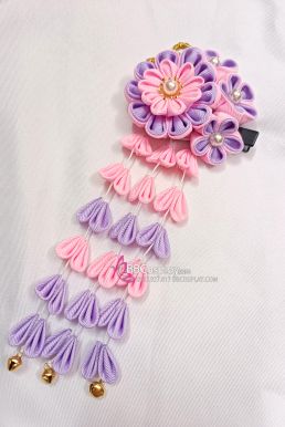 Kanzashi Nhật Bản Tím Hồng Pastel - Lớn