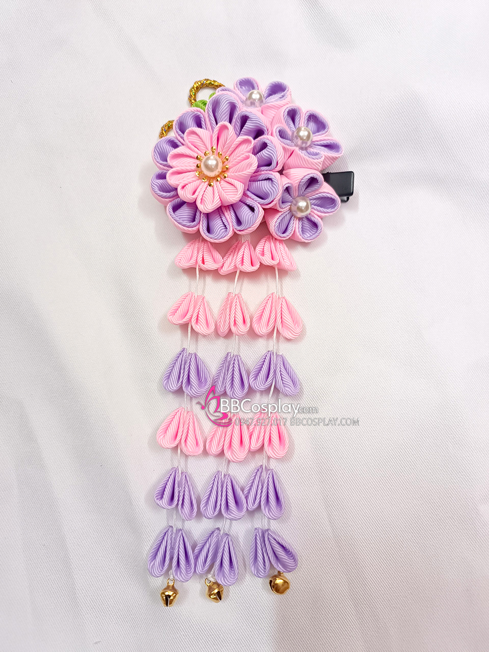 Kanzashi Nhật Bản Tím Hồng Pastel - Lớn