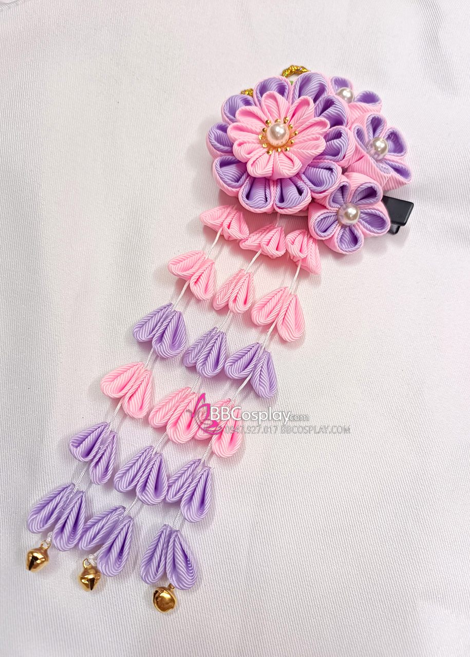 Kanzashi Nhật Bản Tím Hồng Pastel - Lớn