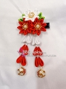 Kanzashi Nhật Bản 3 Hoa Đỏ Trắng - Loại 2 Dây Hoa