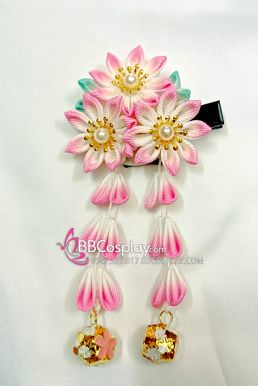 Kanzashi Nhật Bản 3 Hoa Hồng Chuyển Màu - Loại 2 Dây Hoa