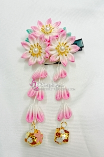 Kanzashi Nhật Bản 3 Hoa Hồng Chuyển Màu - Loại 2 Dây Hoa