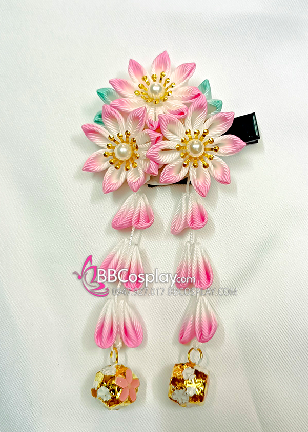 Kanzashi Nhật Bản 3 Hoa Hồng Chuyển Màu - Loại 2 Dây Hoa