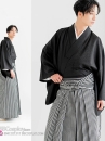 Trang Phục Hakama Sọc Trắng Đen Kèm Haori Đen Có Gia Huy Hình Lông Vũ Diều Hâu