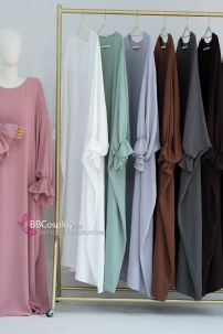 Đồ Phụ Nữ Hồi Giáo Tay Ôm -  Khăm Trùm Đầu Khimar Tam Giác 2 Lớp