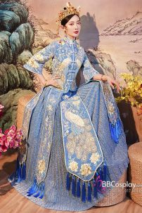 Hỉ Phục Tân Nương Tone Xanh Dương Cặp Long Phục Mới 2024