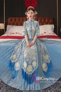 Hỉ Phục Tân Nương Tone Xanh Dương Cặp Long Phục Mới 2024