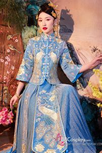 Hỉ Phục Tân Nương Tone Xanh Dương Cặp Long Phục Mới 2024