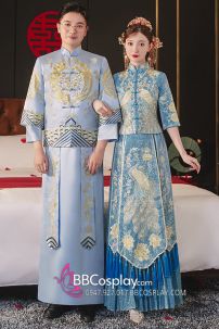 Hỉ Phục Tân Nương Tone Xanh Dương Cặp Long Phục Mới 2024
