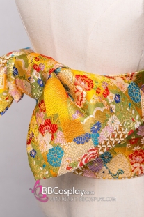 Obi Kimono - Thắt Lưng Kimono Nhật Nơ Gấm Vàng Đậm