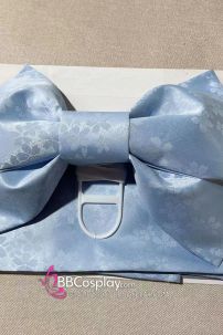 Đai Lưng Kimono Nhật Nơ Xanh Dương Nhạt Hoạ Tiết Hoa Anh Đào Chìm