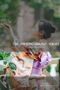 Đai Lưng Kimono Nhật Tím Hồng - Hoạ Tiết Hoa Sakura Lớn