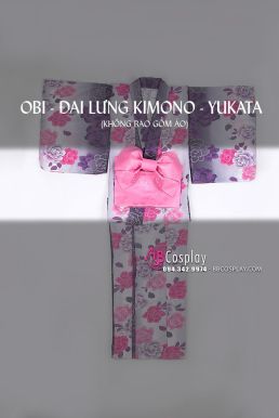 Đai Lưng Kimono Nhật Nơ Hồng Dâu Vân Sọc Sakura
