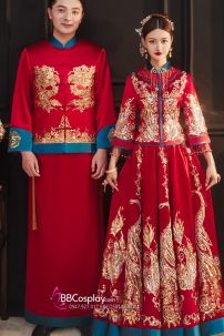 Đồ Cưới Phong Cách Trung Hoa Mẫu Đỏ Xanh Đính Cườm Long Phụng 2024