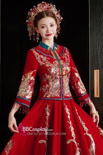 Đồ Cưới Phong Cách Trung Hoa Mẫu Đỏ Xanh Đính Cườm Long Phụng 2024