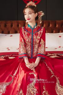 Đồ Cưới Phong Cách Trung Hoa Mẫu Đỏ Xanh Đính Cườm Long Phụng 2024